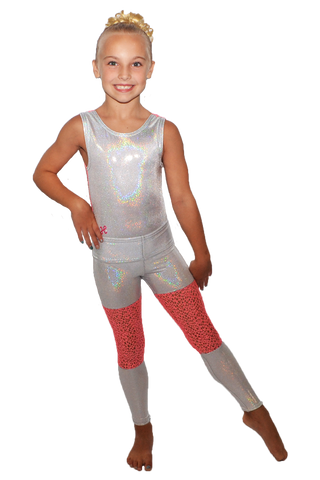 White Sparkle with Coral Mesh Yoga Pant