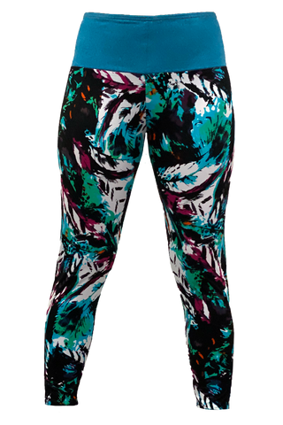 Turquoise & Plum Feather Yoga Pant