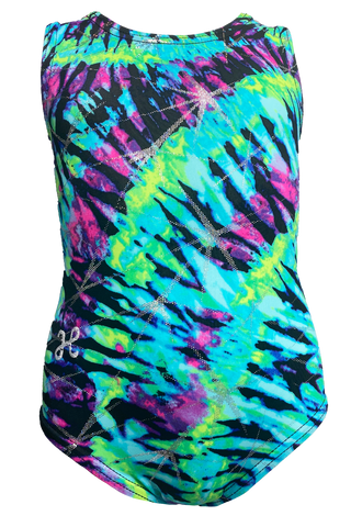 Blue & Lime Tie Dye Sparkle Leotard